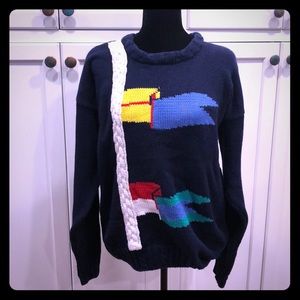 Vintage Natical sweater sailing boats flags resort Nantucket prep yacht rock